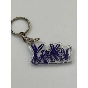 Kraken Purple Graffiti Logo Acrylic Keychain Silver Tone Split Ring Charm‎